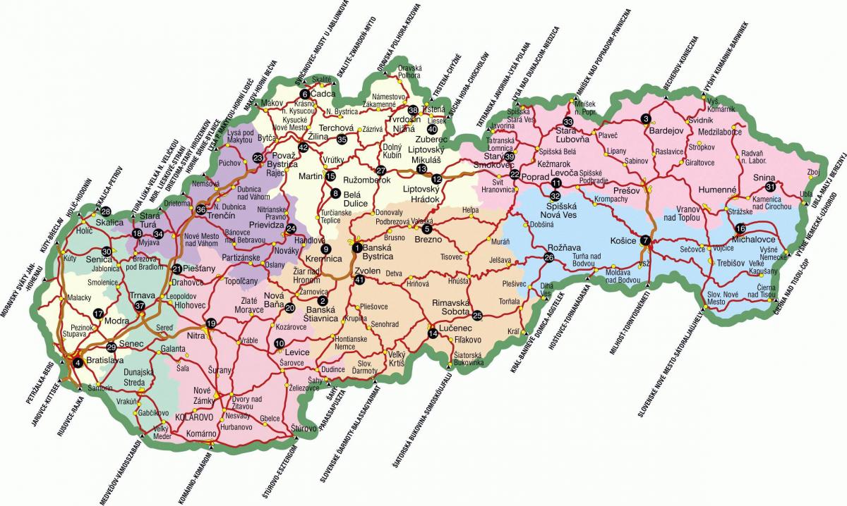 Sllovakia tërheqjet turistike harta